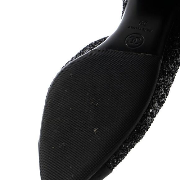 Chanel Women's CC Cap Toe Ankle Strap Slingback Pumps Glitter Leather with Grosg - Picture 6 of 6